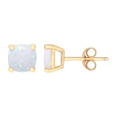 Lab Created Opal Stud Earrings in 10K Yellow Gold