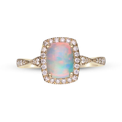 Opal and Diamond Ring in 10K Yellow Gold (1/5 ct. tw.)