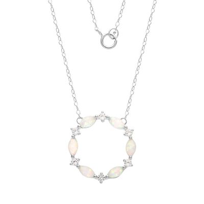 Lab Created Opal & White Sapphire Circle Necklace in Sterling Silver