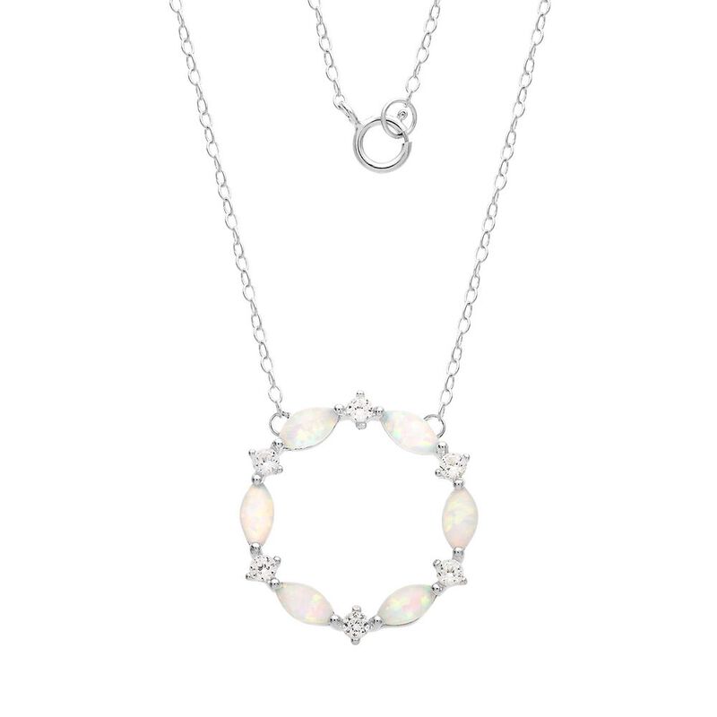 Lab-Created Opal &amp; White Sapphire Circle Necklace in Sterling Silver