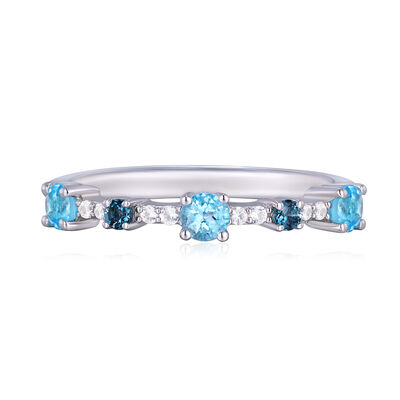 London Blue Topaz, Blue Topaz and Lab-Created White Sapphire Stack Ring in Sterling Silver