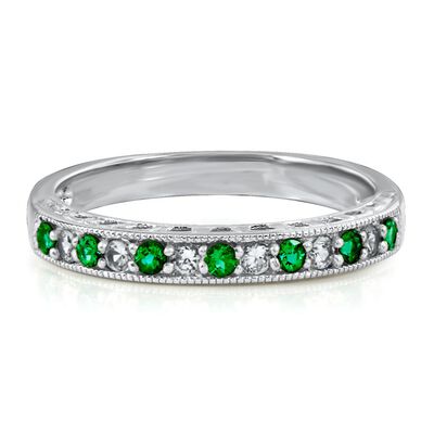Lab Created Emerald & White Sapphire Stack Ring in Sterling Silver