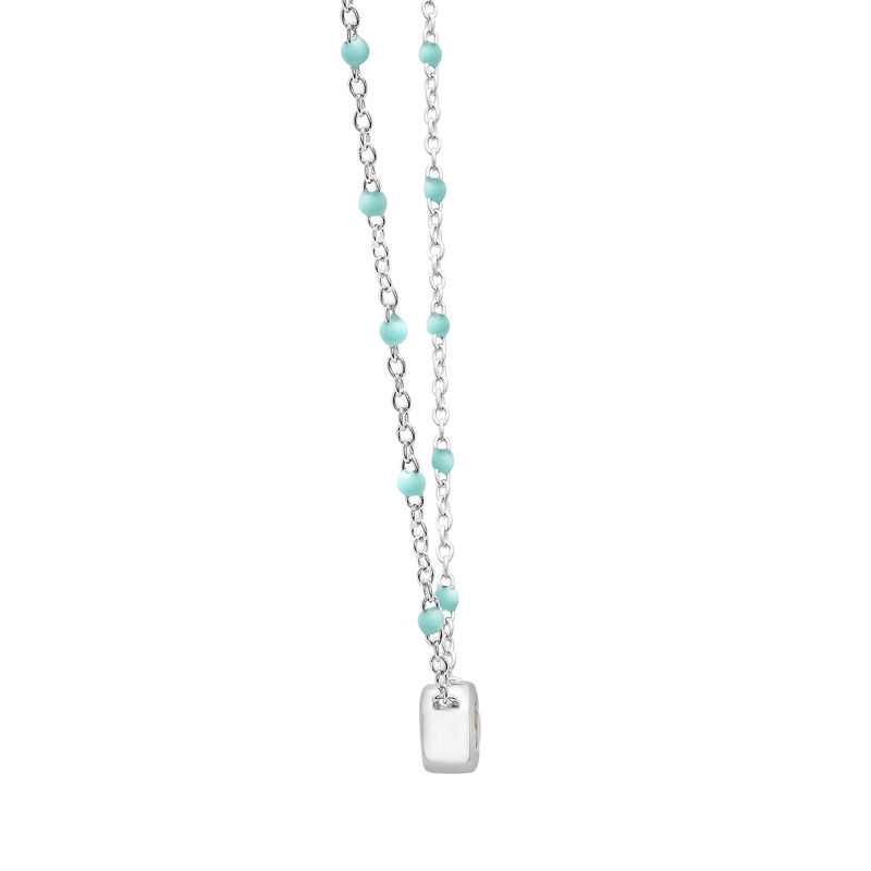 Aquamarine and Beaded Enamel Necklace in Sterling Silver