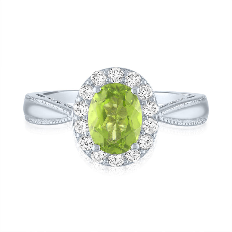 Oval Peridot Ring with Lab Created White Sapphire in Sterling Silver