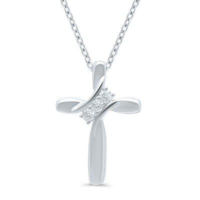 Cross Pendant with Diamond Accents in Sterling Silver