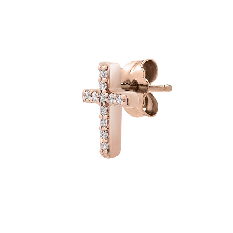 Single Diamond Stud Earring Cross in 10K Rose Gold