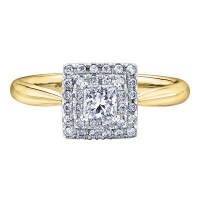 Princess-Cut Double Halo Diamond Engagement Ring in 14K Yellow Gold & 14K White Gold (1/2 ct. tw.)