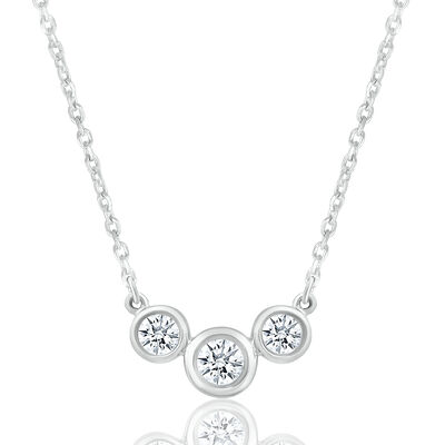 Diamond Three-Stone Bezel Necklace in Sterling Silver (1/4 ct. tw.)