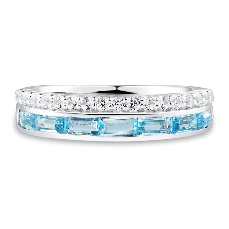 Blue Topaz &amp; Lab Created White Sapphire Stack Ring in Sterling Silver