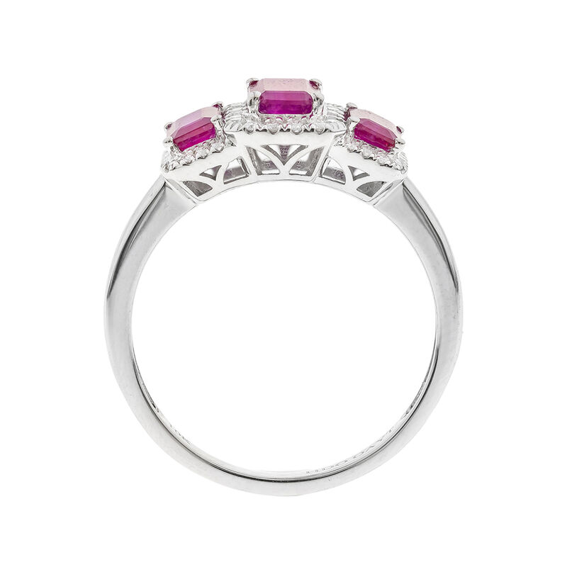 Ruby &amp; Diamond Ring with Three-Stone Setting in 10K White Gold &#40;1/5 ct. tw.&#41;