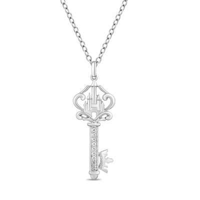 Majestic Princess Key Pendant with Diamond Accents in Sterling Silver 