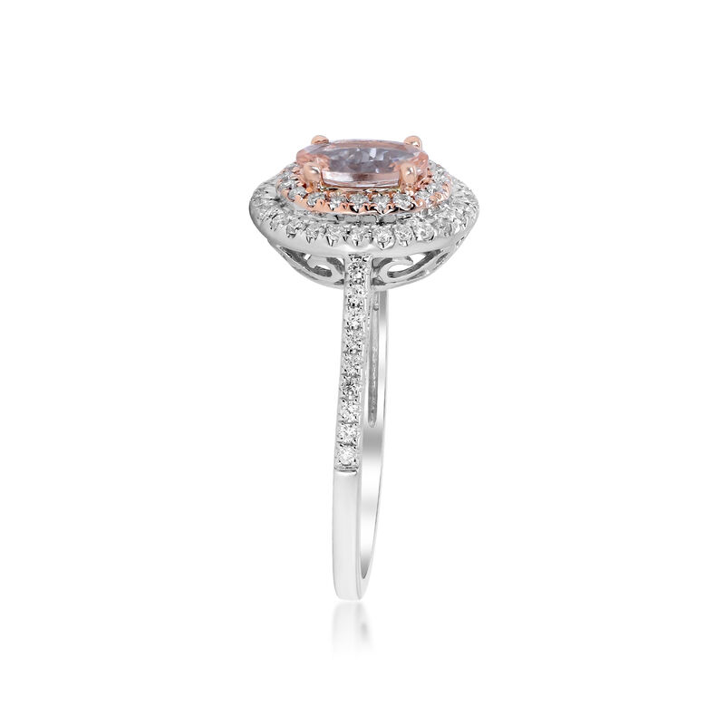 Oval Morganite &amp; Diamond Halo Ring in 10K White &amp; Rose Gold &#40;1/3 ct. tw.&#41;