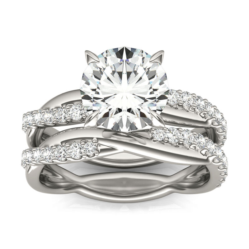 Lab Created Moissanite Twist Engagement Ring Set in 14K White Gold