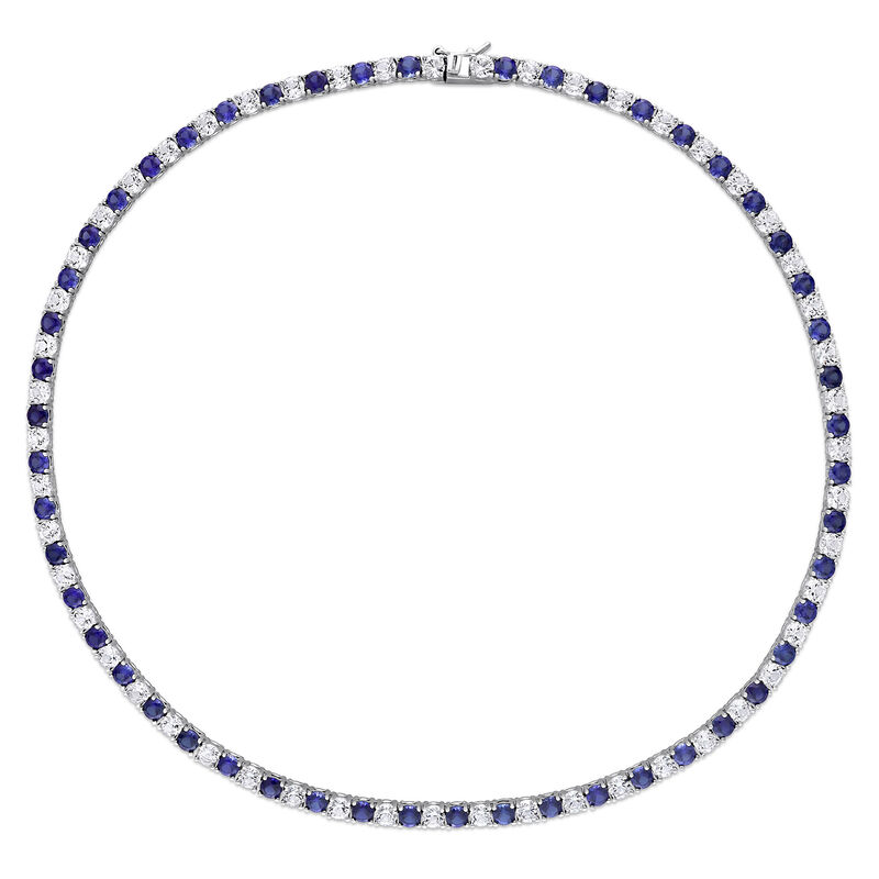 Lab Created Blue and White Sapphire Necklace in Sterling Silver