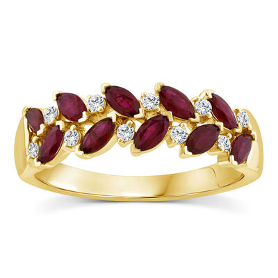 Ruby & Diamond Band in 10K Yellow Gold (1/8 ct. tw.)