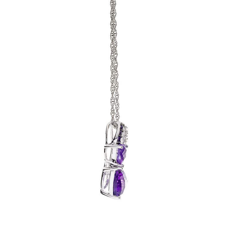 Amethyst &amp; Lab Created White Sapphire Double Heart Pendant in Sterling Silver