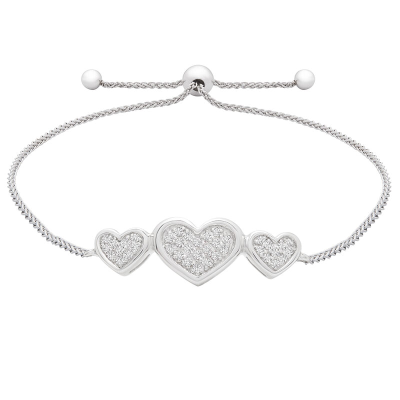Diamond Three Heart Bolo Bracelet in Sterling Silver &#40;1/7 ct. tw.&#41;
