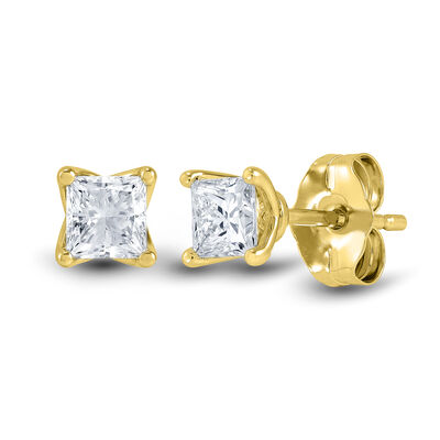 Lab Grown Diamond Stud Earrings with Princess Cut in 14K Yellow Gold (1/2 ct.)
