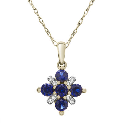 Lab-created blue sapphire & natural diamond accent pendant in 10K Yellow Gold