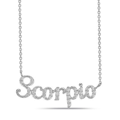 Zodiac Lab Created White Sapphire Necklace in Sterling Silver