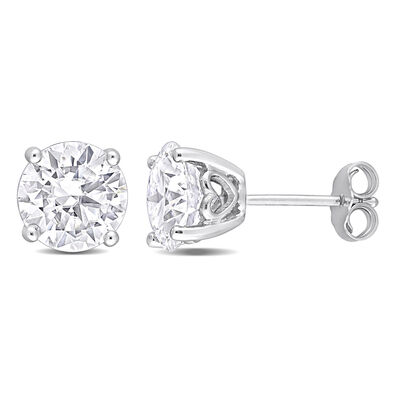 Lab-Created Moissanite Round Solitaire Stud Earrings in Sterling Silver