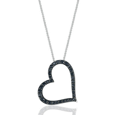 Black Diamond Heart Pendant in Sterling Silver (1/2 ct. tw.)