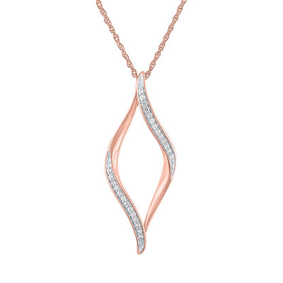 Diamond Open Marquise Pendant in Sterling Silver with 10K Rose Gold Plating (1/10 ct. tw.)