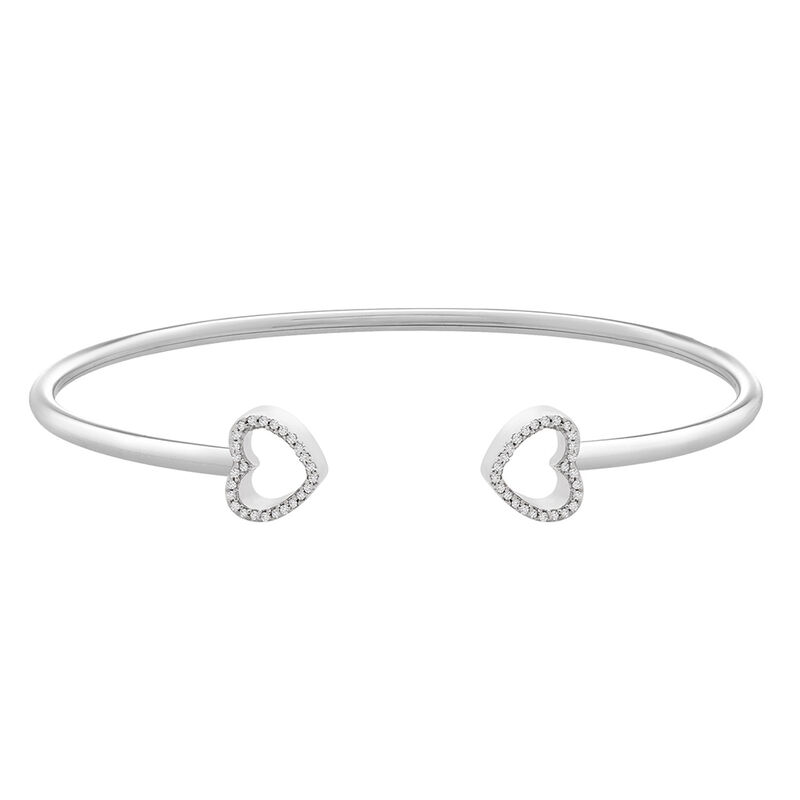 1/10 ct. tw. Diamond Heart Bangle Bracelet in Sterling Silver