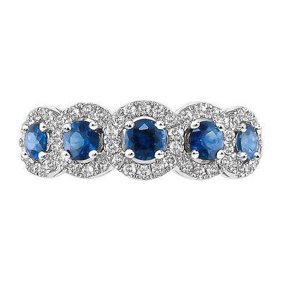Blue Sapphire & 1/3 ct. tw. Diamond Ring in 14K White Gold