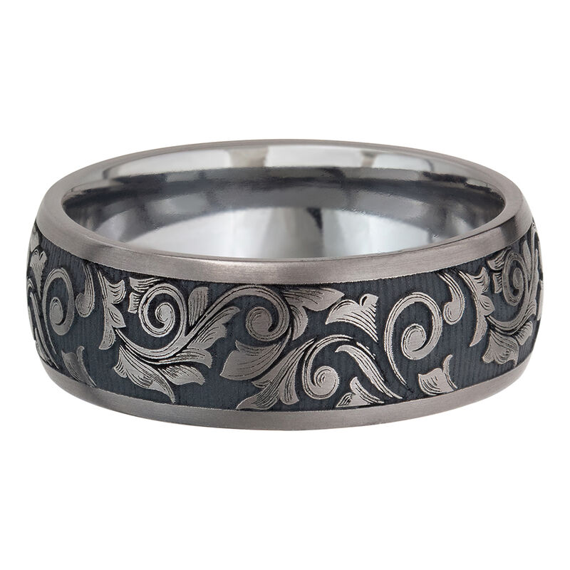 Men&rsquo;s Scroll Wedding Band with Black Cerakote in Tantalum, 8mm