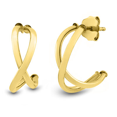 Crossover J-Hoop Earrings in 14K Gold
