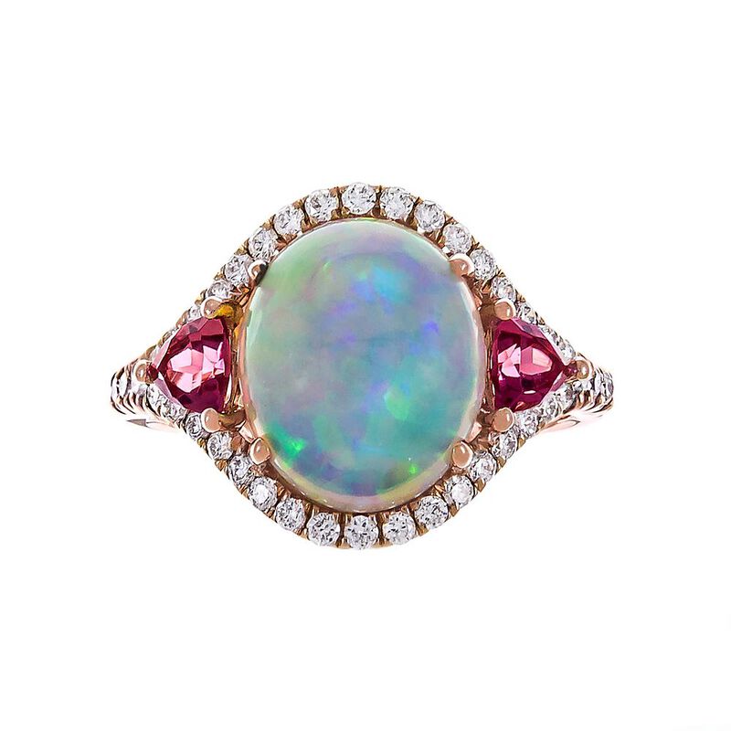 Ethiopian Opal, Pink Tourmaline &amp; 3/8 ct. tw. Diamond Ring in 14K Rose Gold