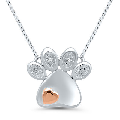 Paw Print Pendant with Diamond Accents in Sterling Silver