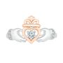 Diamond Claddagh Ring in Sterling Silver &amp; 10K Rose Gold