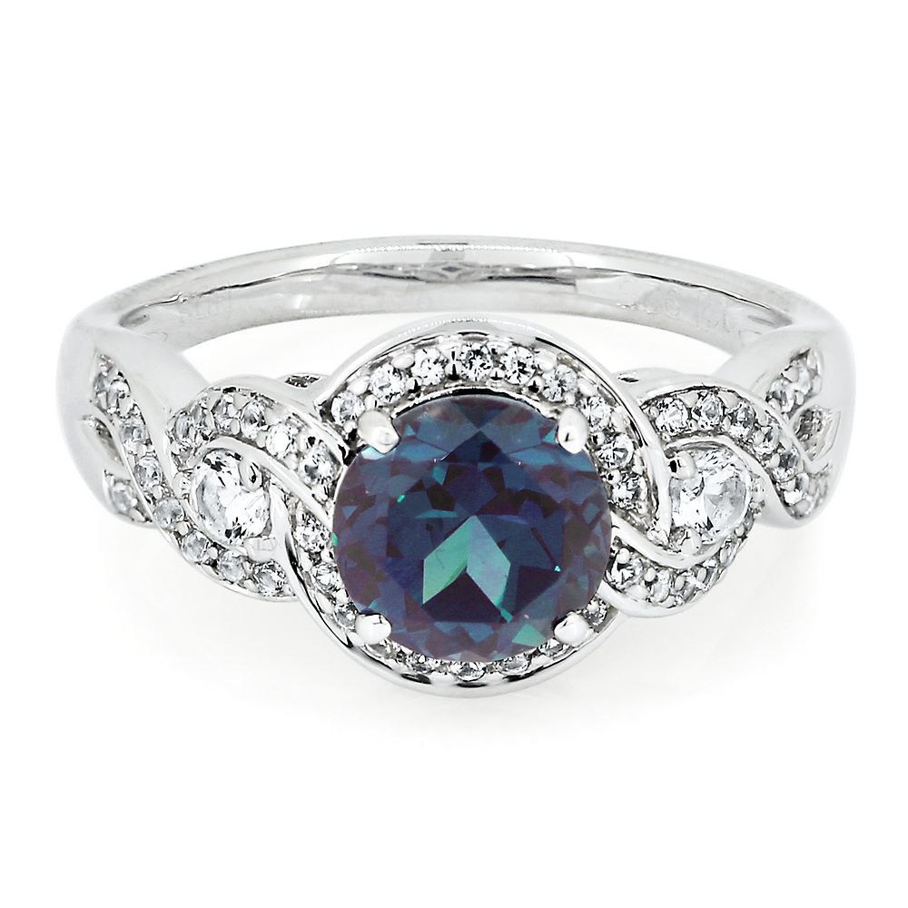 1,0 Carat Ethically LAB-Grown Alexandrite Engagement Ring 14K White Go -  Giliarto