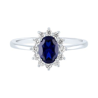 Lab Created Blue & White Sapphire Ring in 10K White Gold