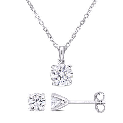 Lab-Created Moissanite Stud Earrings & Pendant Set in Sterling Silver (2 ct. tw.)