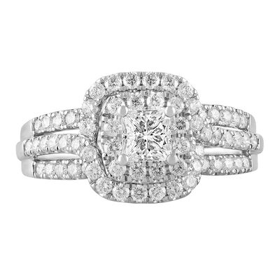 Princess-Cut Diamond Double Halo Engagement Ring in 14K White Gold (1 ct. tw.)