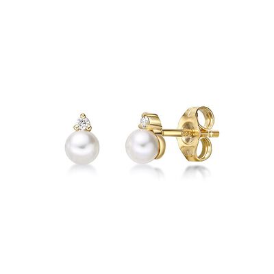 Freshwater Cultured Pearl & Diamond Earrings in 10K Yellow Gold