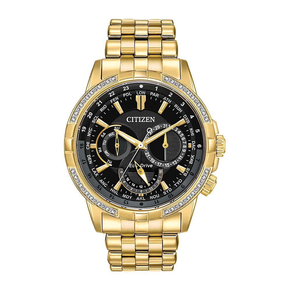 Men's Citizen Eco-Drive® Gold-Tone Chronograph Watch with Black Dial  (Model: AT2132-53E)