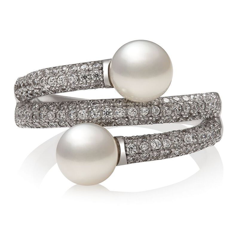 Freshwater Cultured Pearl &amp; Lab Created White Sapphire Wrap Ring in Sterling Silver