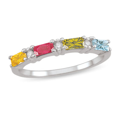 custom gemstone ring with baguette stones & diamond accents (2-4 stones)