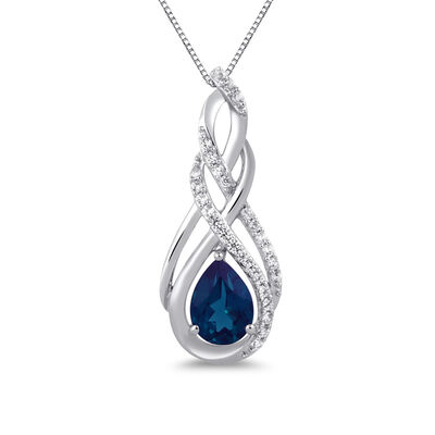 Pear-Shaped Lab-Created Blue & White Sapphire Pendant in Sterling Silver