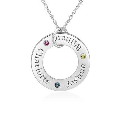 custom circle gemstone pendant with personalized engraving (1-3 stones)