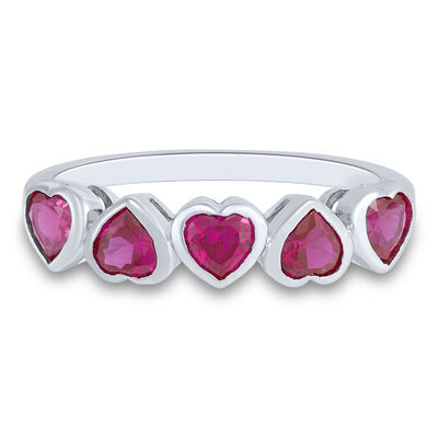 Lab Created Ruby Heart Stack Ring in Sterling Silver