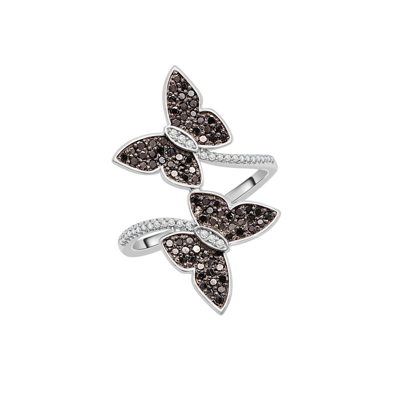 Black and White Diamond Butterfly Ring in Sterling Silver &#40;1/2 ct. tw.&#41;
