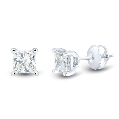 Lab Grown Diamond Stud Earrings with Princess-Cut Solitaires in 14K Gold (1 ct. tw.)