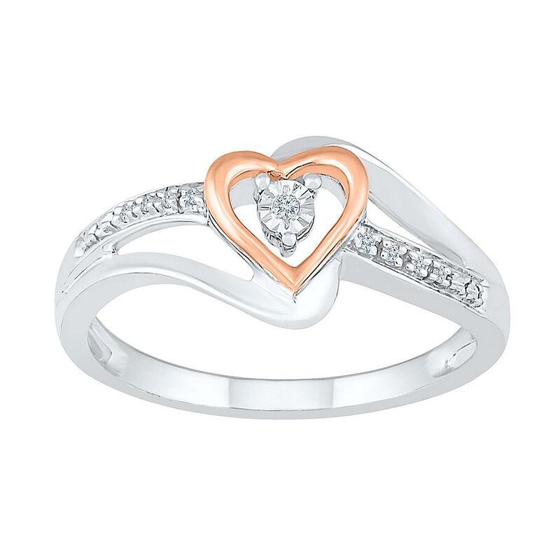 Diamond Heart Promise Ring in Sterling Silver &amp; 10K Rose Gold