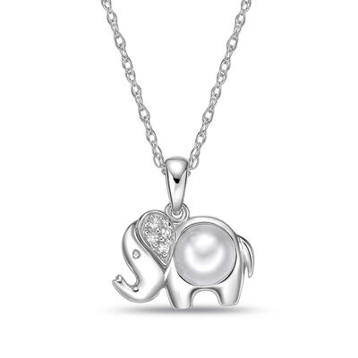 Elephant Pendant with Freshwater Pearl and Lab-Created White Sapphires in Sterling Silver