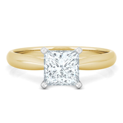 Lab Grown Princess-Cut Diamond Solitaire Ring in 14K Yellow & White Gold (1 ct.)